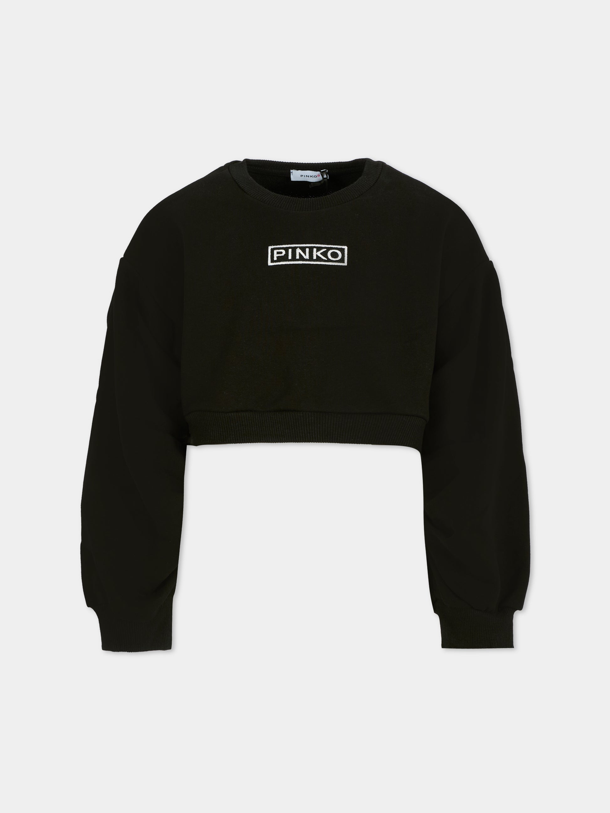 Felpa crop nera per bambina con logo,Pinko,KFFE012.C.FF013.D852