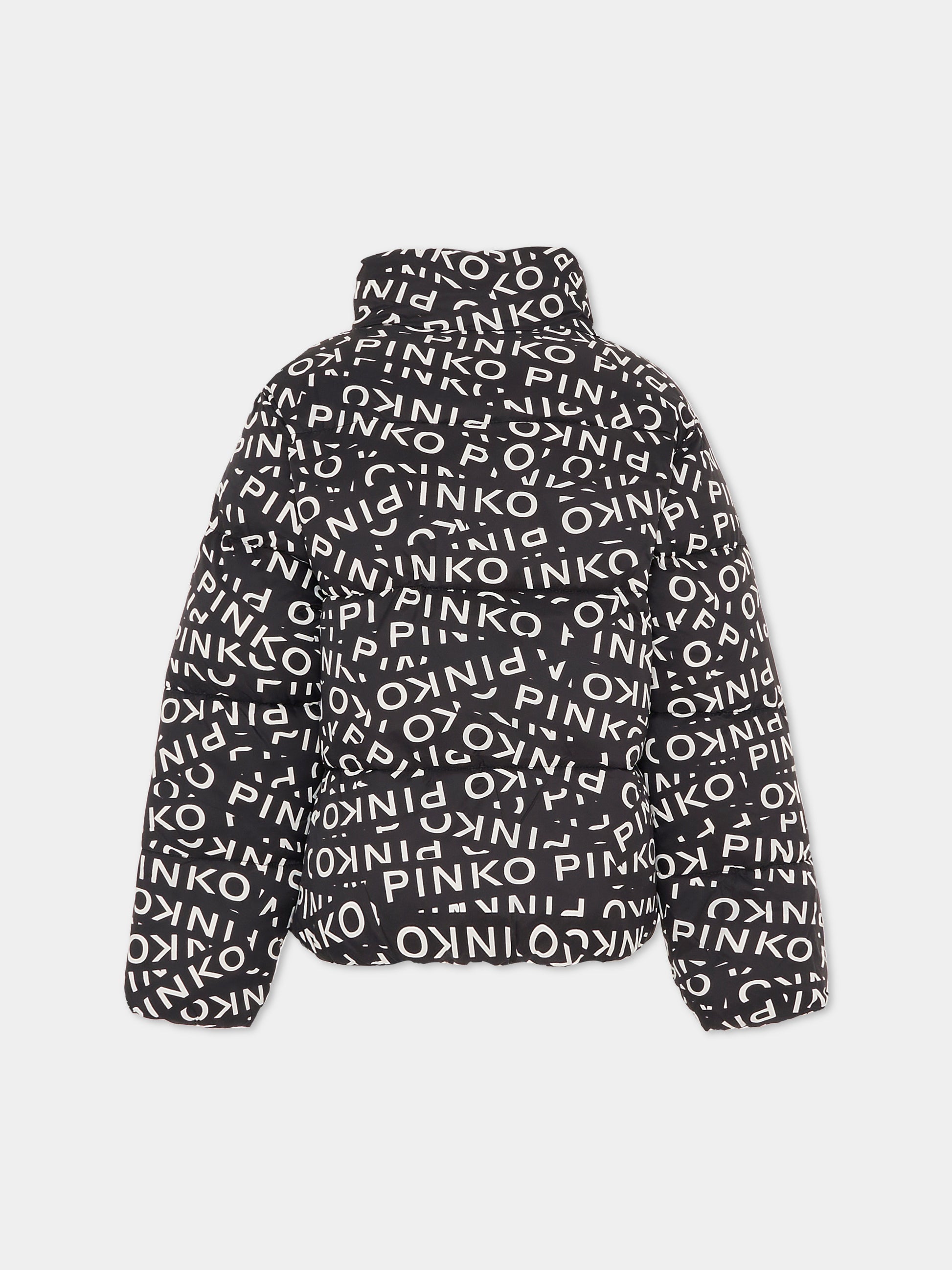 Piumino nero per bambina con logo all over,Pinko,KFGB013.C.NY023.D002