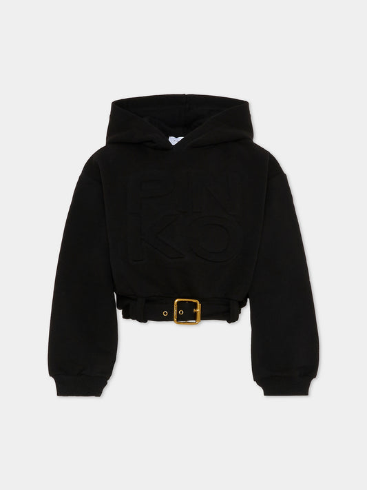 Felpa crop nera per bambina con logo,Pinko,KFFE013.C.FF013.N000