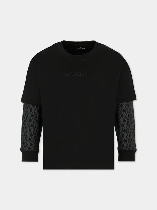 T-shirt nera per bambino con logo,Richmond,RBA25037TS BLACK