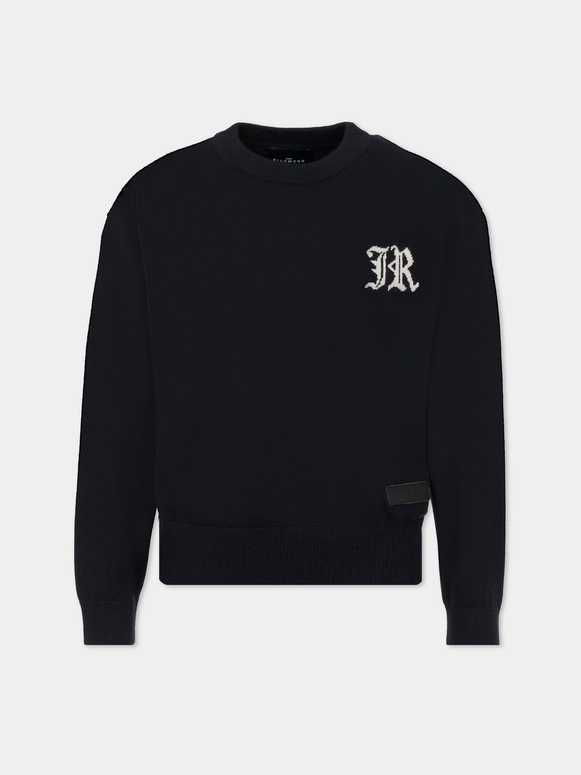 Maglione nero per bambino con logo avorio,Richmond,RBA25011MA BLACK