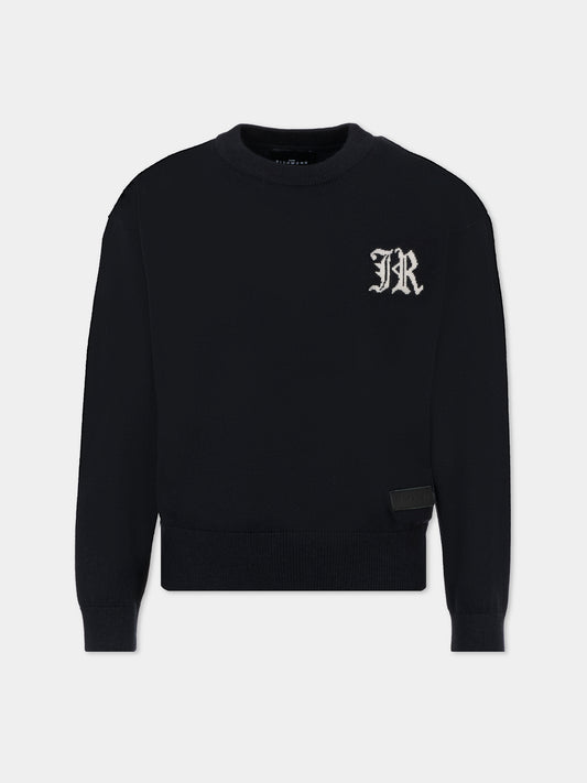 Maglione nero per bambino con logo avorio,Richmond,RBA25011MA BLACK