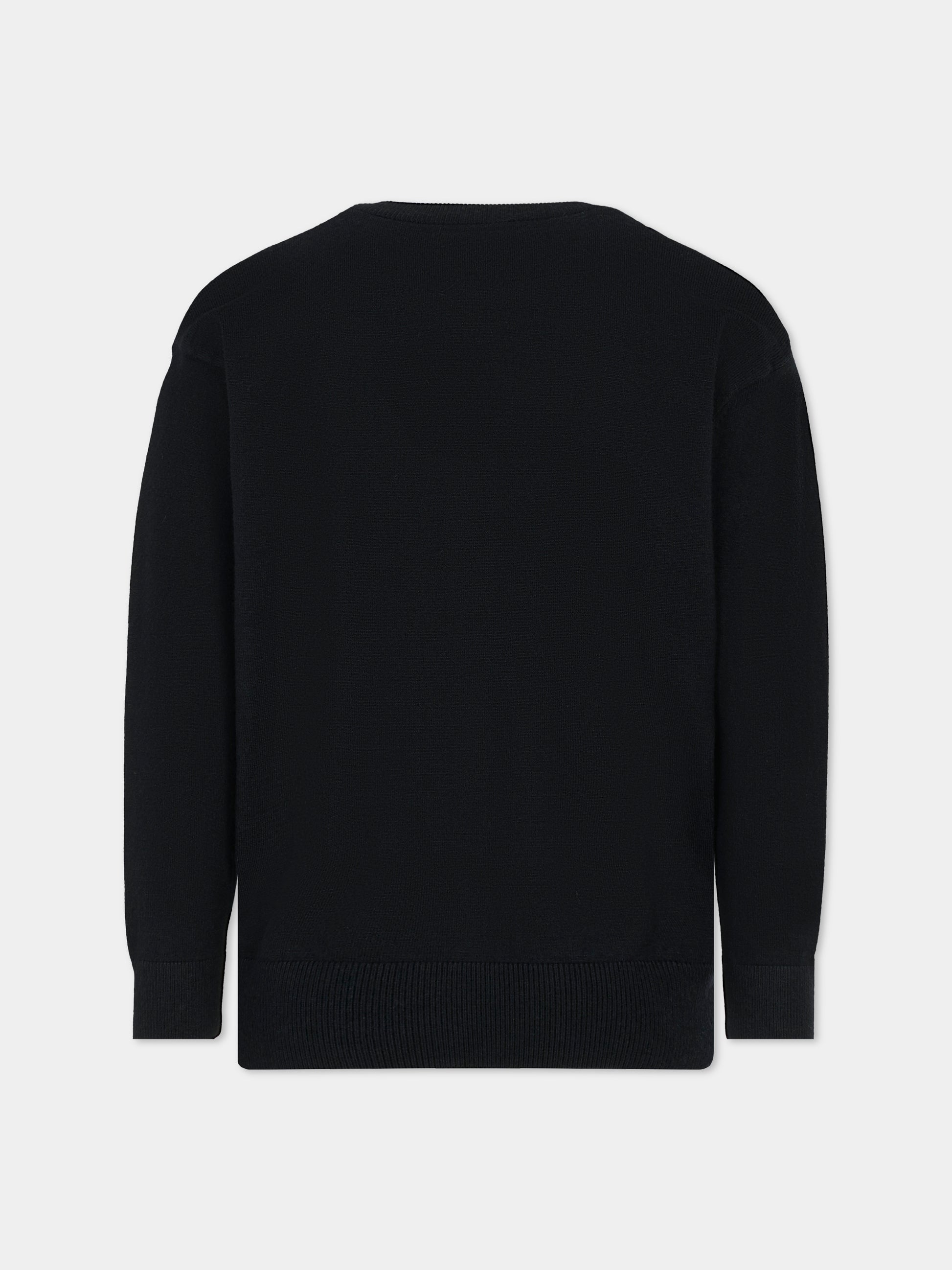 Cardigan nero per bambino con logo avorio,Richmond,RBA25012CD BLACK