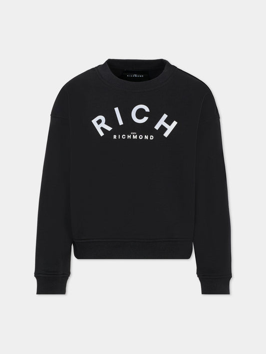Felpa nera per bambini con logo bianco,Richmond,RBA25237FE BLACK