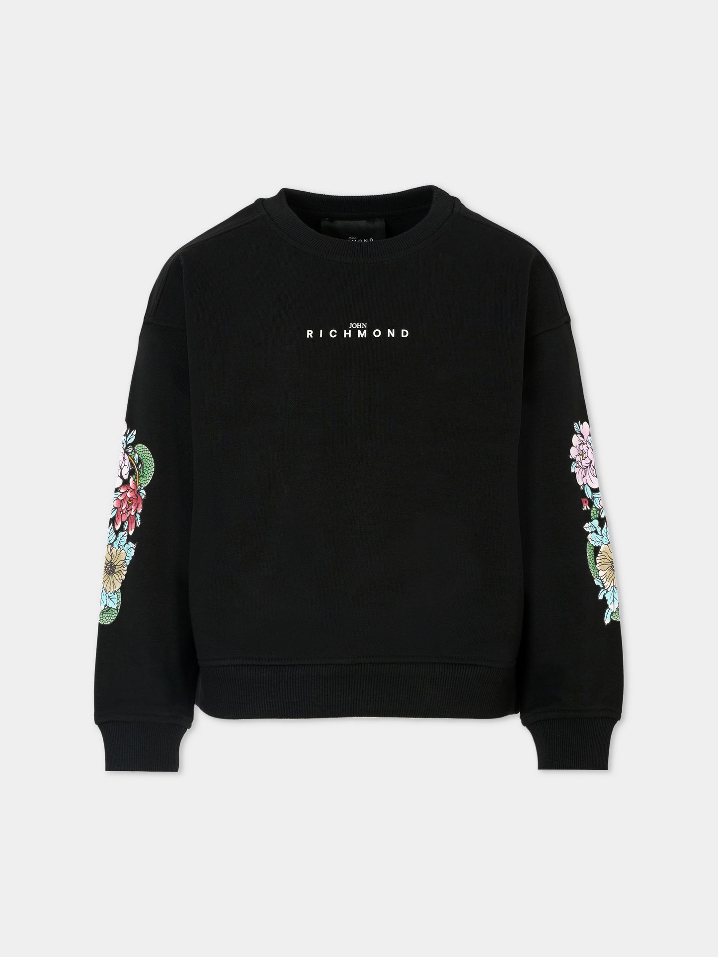 Felpa nera per bambina con logo e fiori,Richmond,RGA25089FE BLACK