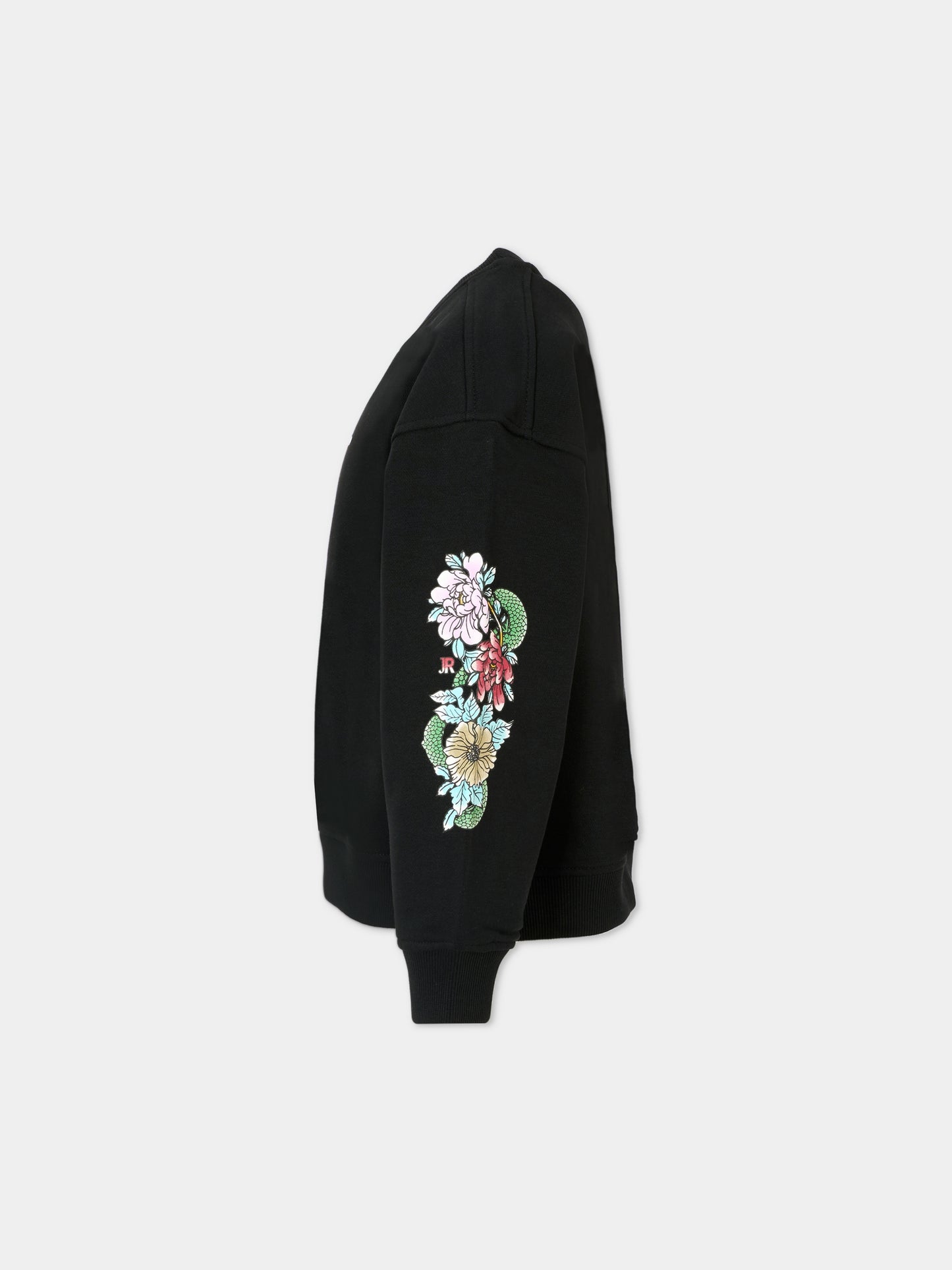 Felpa nera per bambina con logo e fiori,Richmond,RGA25089FE BLACK