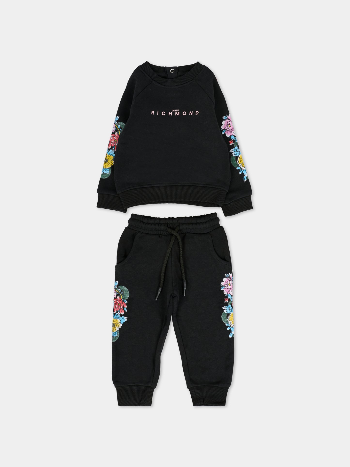 Completo nero per neonata con motivo floreale,Richmond,RIA25065CF BLACK