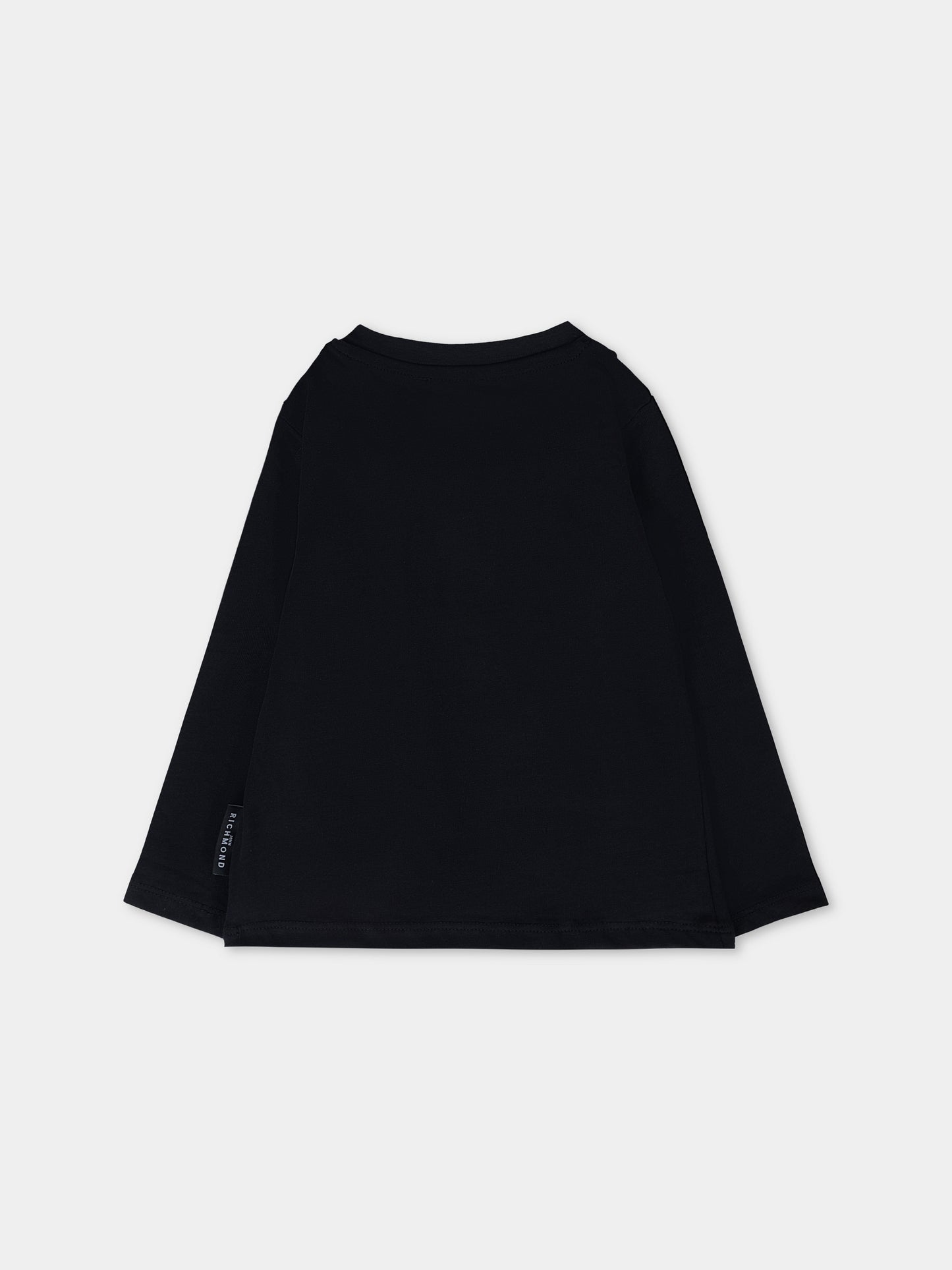 T-shirt nera per neonato con logo in velluto,Richmond,RIA25004TS BLACK