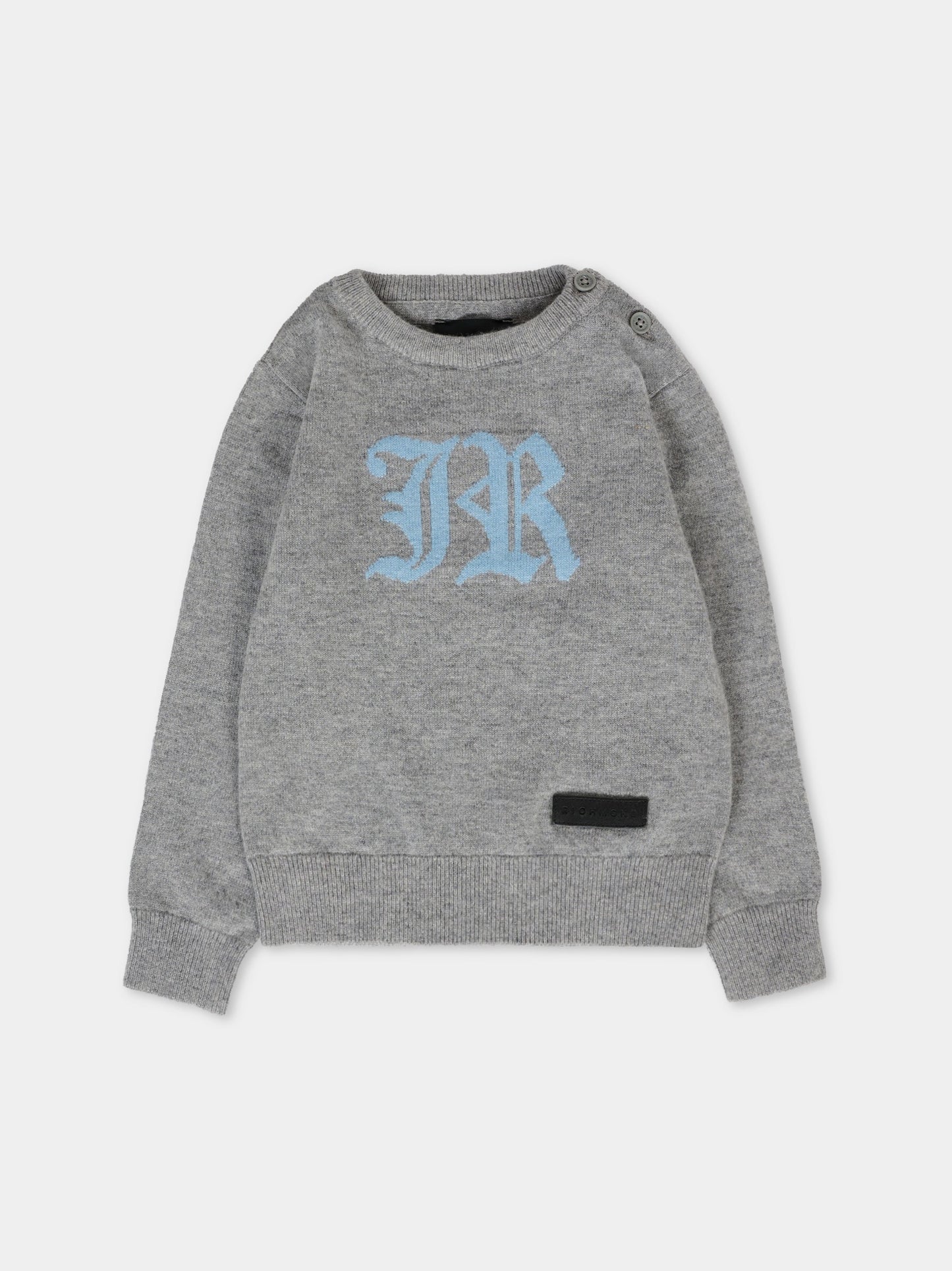 Maglione grigio per neonato con logo celeste,Richmond,RIA25009MA GREY STEEL
