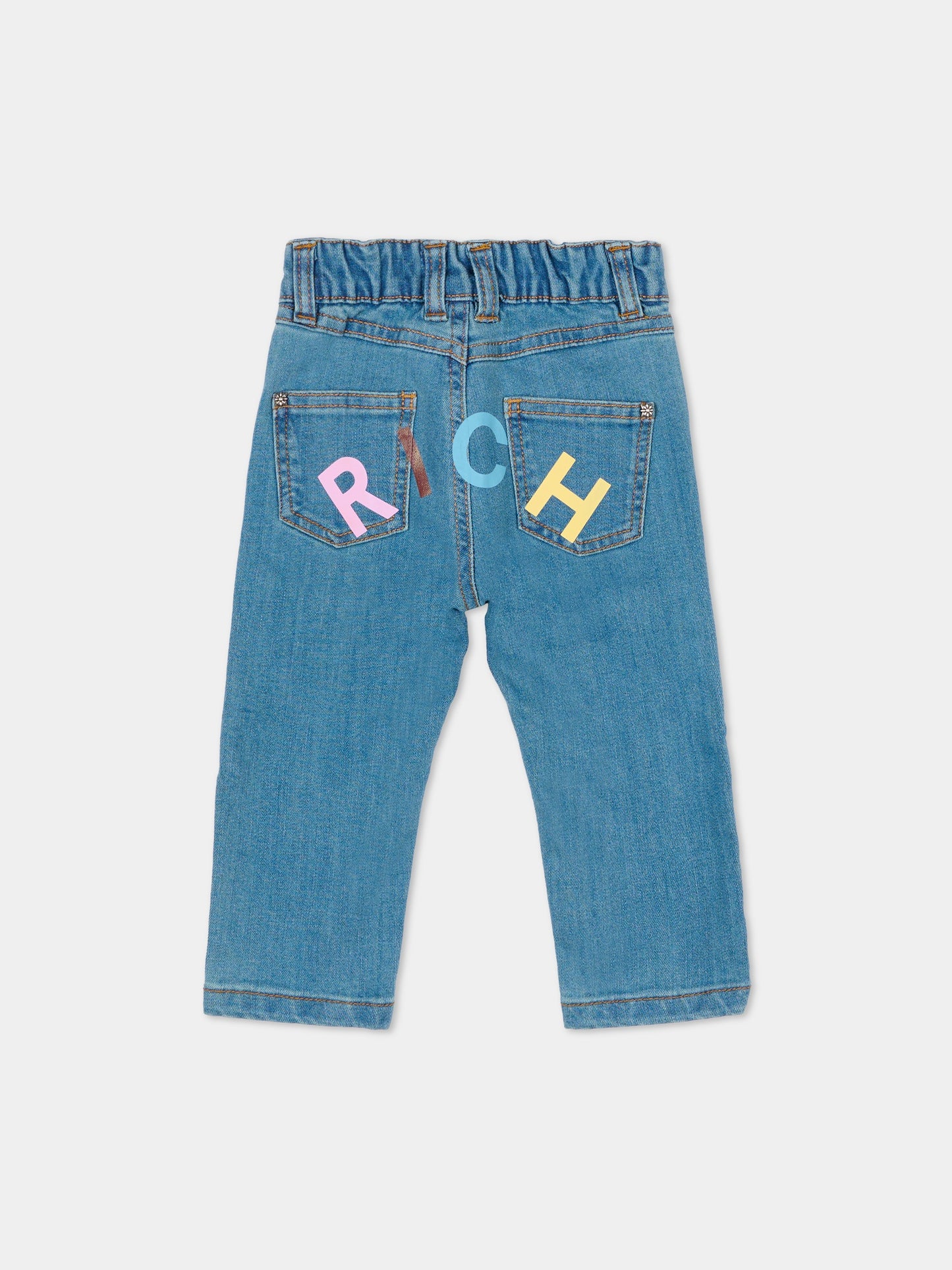Jeans denim per neonata con logo multicolor,Richmond,RIA25090JE DENIM BLUE LIGHT