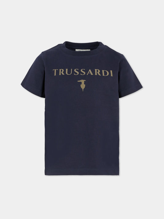 T-shirt blu per bambino con logo,Trussardi Junior,TBA25003TS PEACOAT