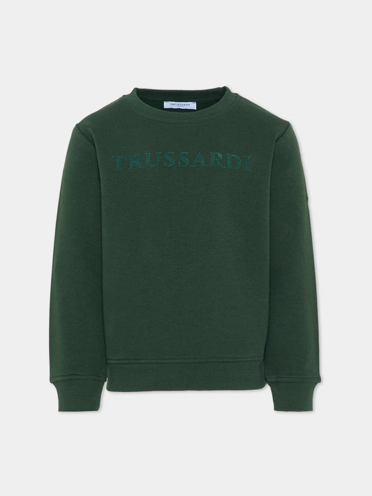 Felpa verde per bambino con logo,Trussardi Junior,TBA25097FE PINENEEDLE