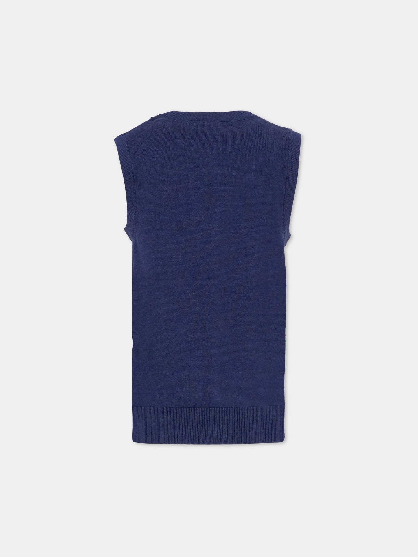 Maglia gilet blu per bambino con logo,Trussardi Junior,TBA25012GL PEACOAT