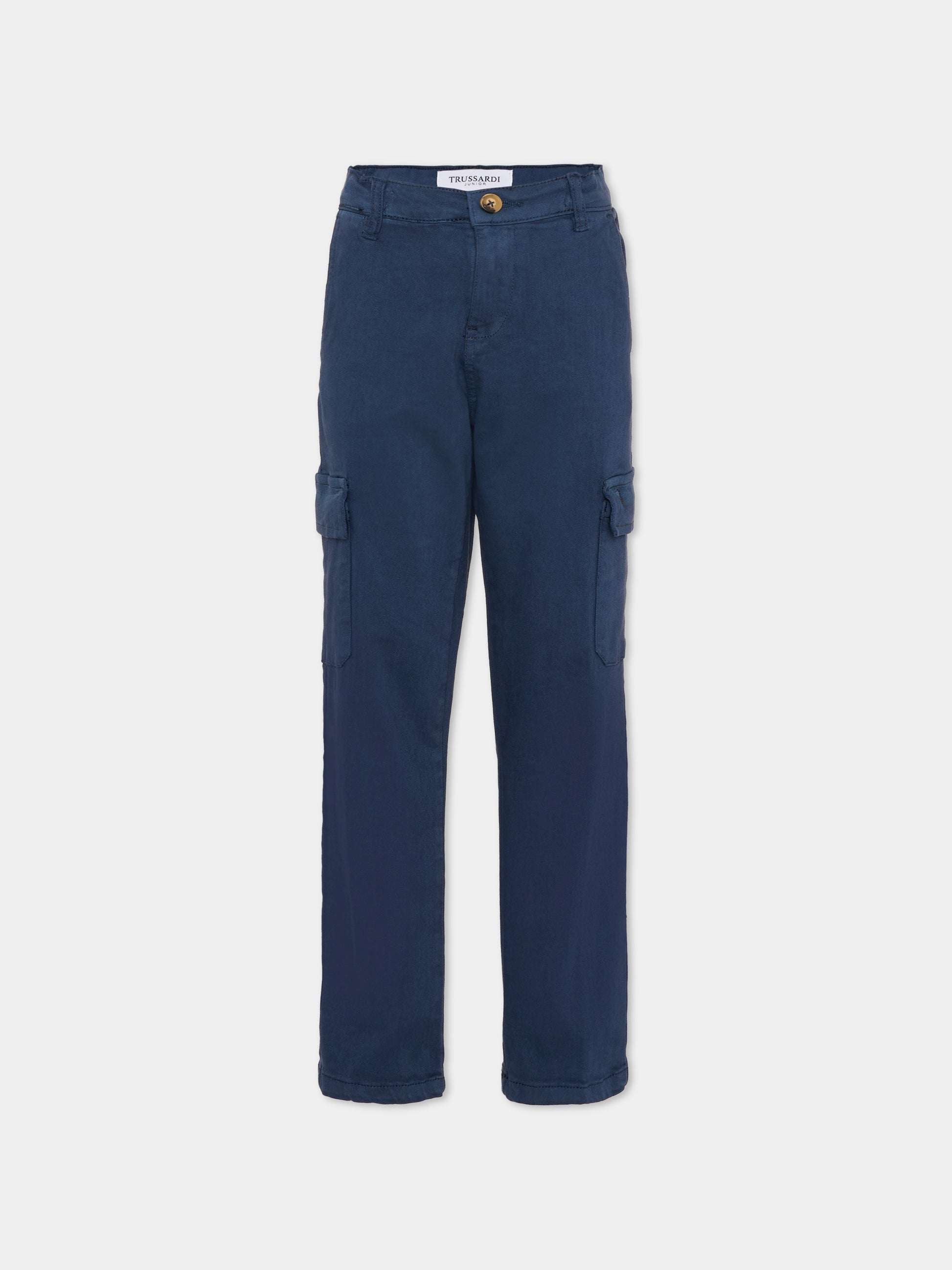 Pantaloni blu per bambino con logo ricamato,Trussardi Junior,TBA25035PA PEACOAT