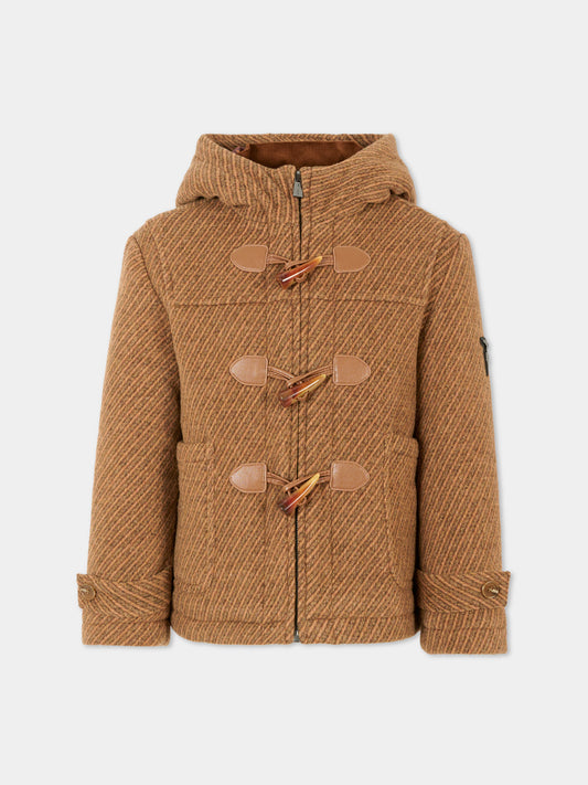 Cappotto marrone per bambino con logo ricamato,Trussardi Junior,TBA25037GB PINECONE