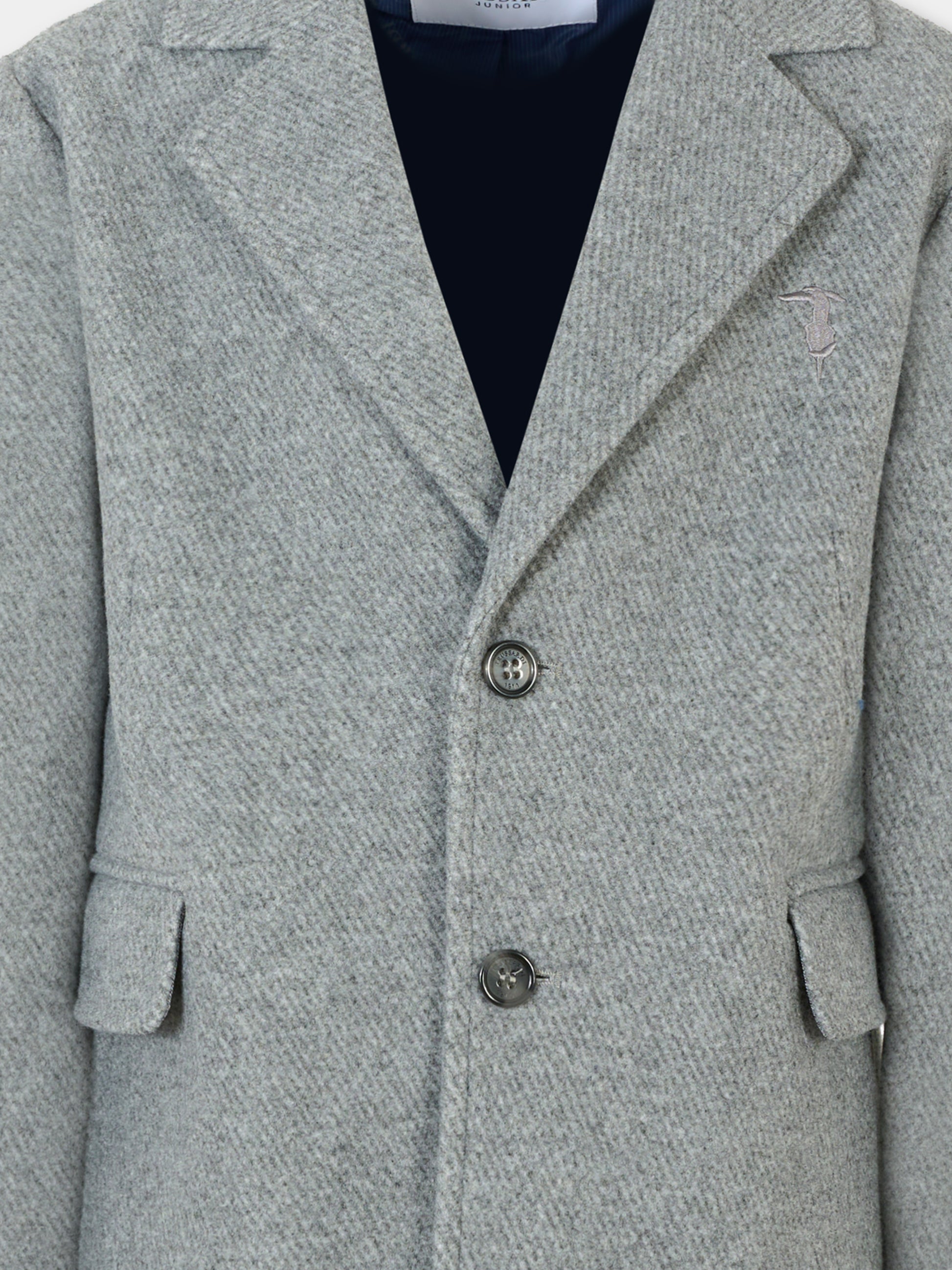 Cappotto grigio per bambino con logo ricamato,Trussardi Junior,TBA25123CP GUNMETAL