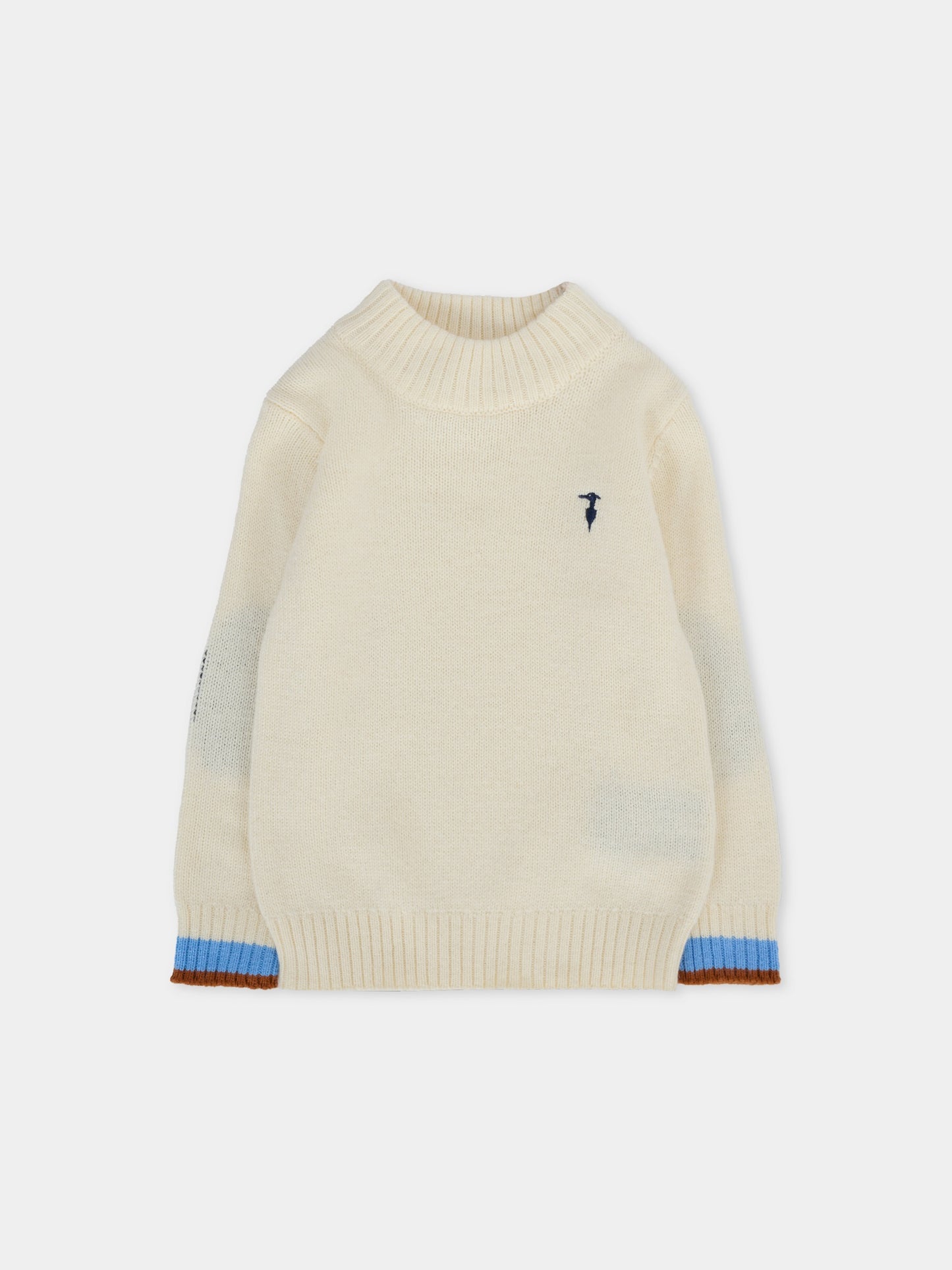 Dolcevita avorio per neonato con logo blu,Trussardi Junior,TIA25109MA NEW ECRU