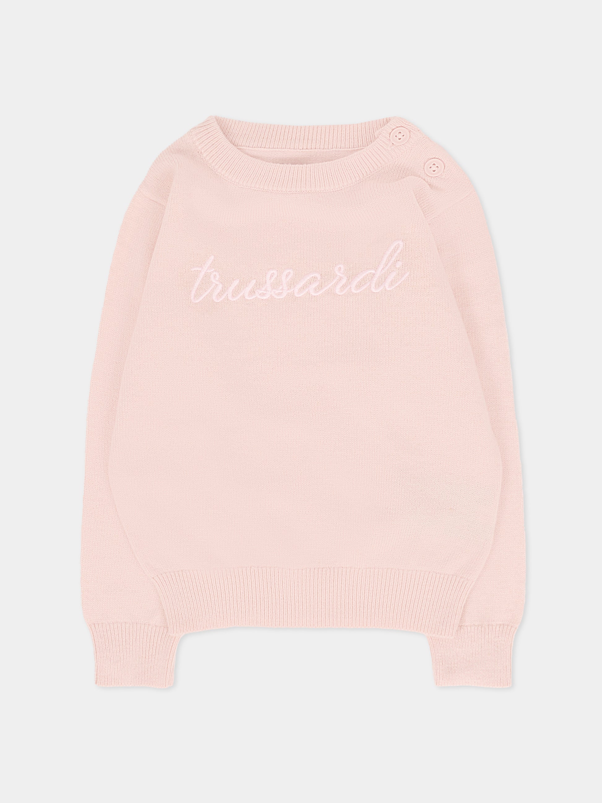 Maglione rosa per neonata con logo ricamato,Trussardi Junior,TIA25011MA ROSE SMOKE