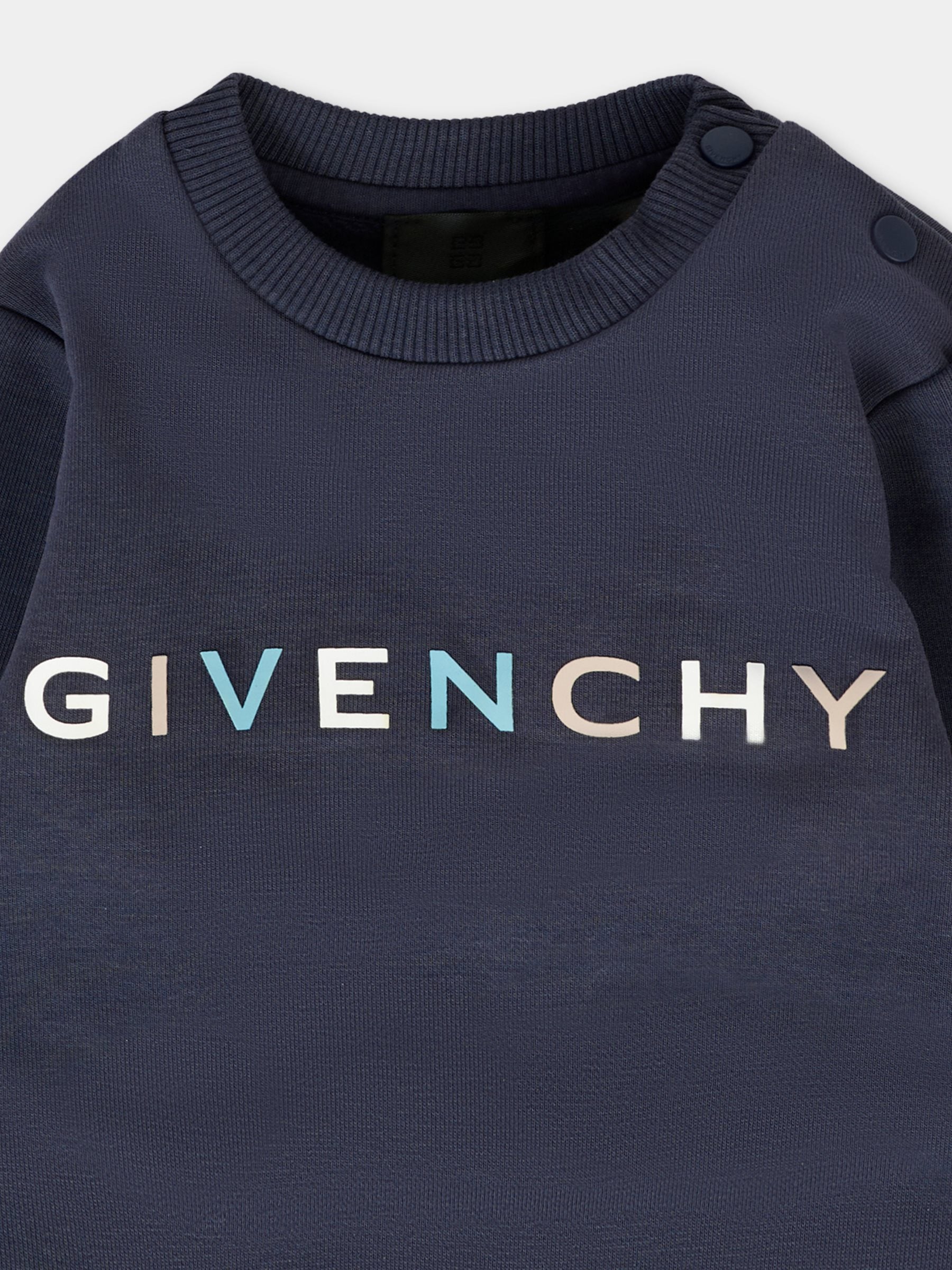 Felpa blu per neonato con logo,Givenchy Kids,H30884 853