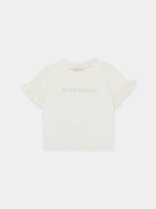 T-shirt avorio per neonata con logo,Givenchy Kids,H30903 117