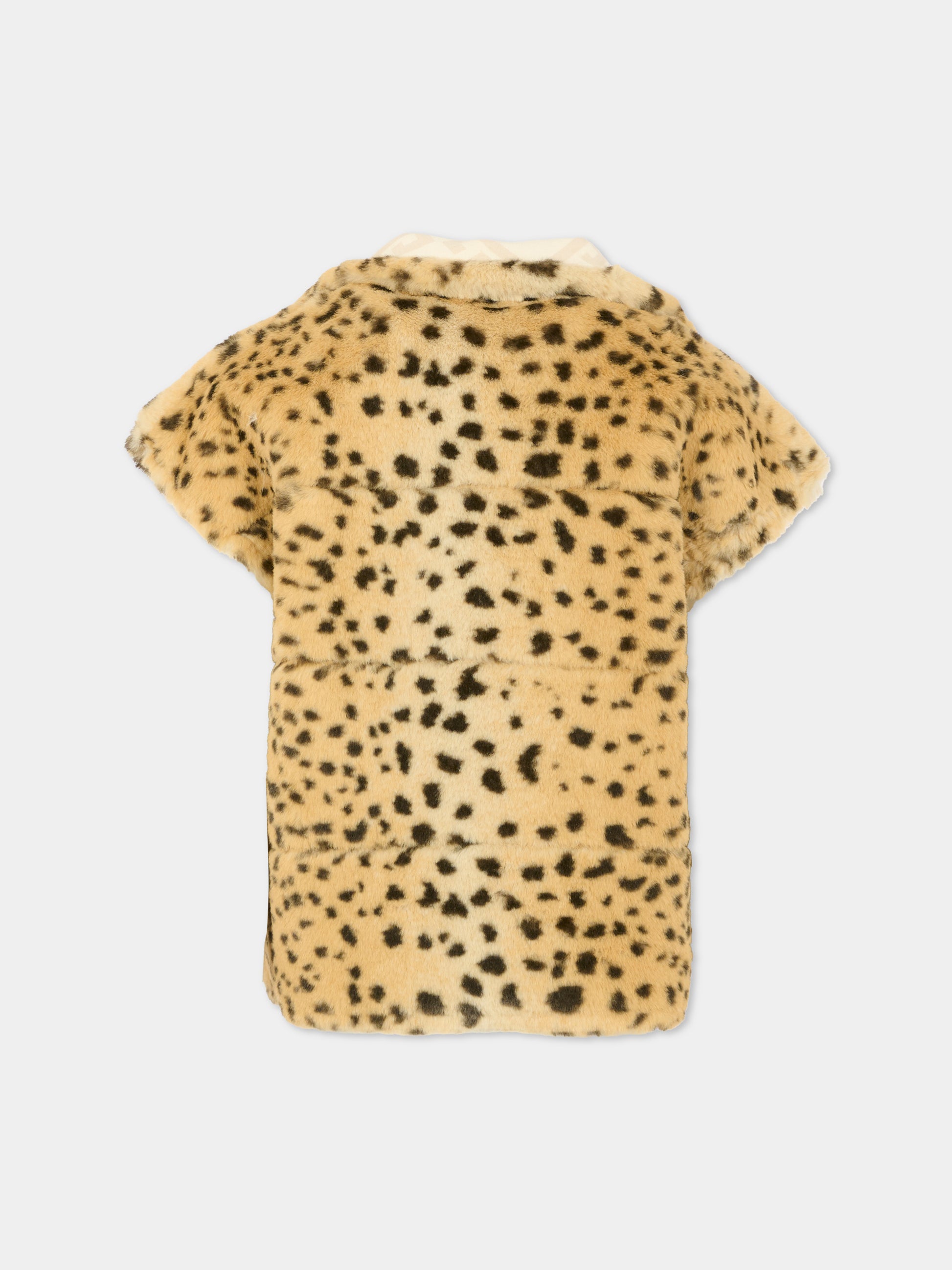 Gilet beige reversibile per bambina con logo e stampa maculata,Givenchy Kids,H30984 117