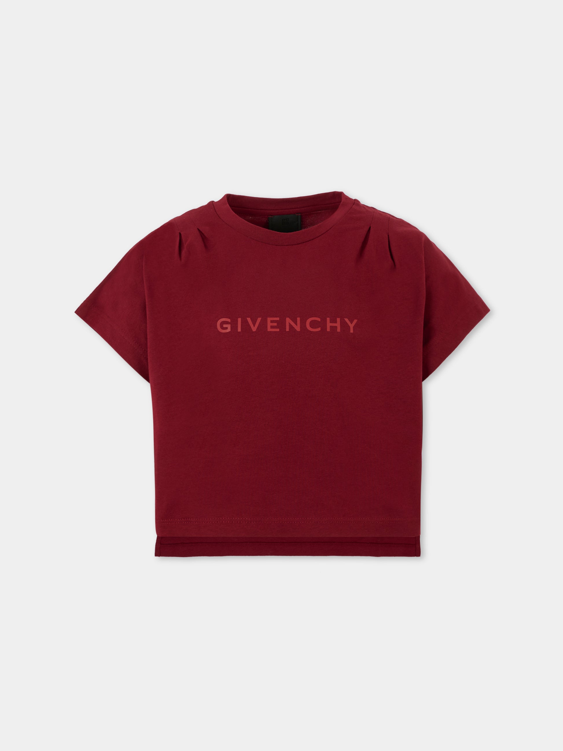 T-shirt bordeaux per bambina con logo,Givenchy Kids,H31010 95C