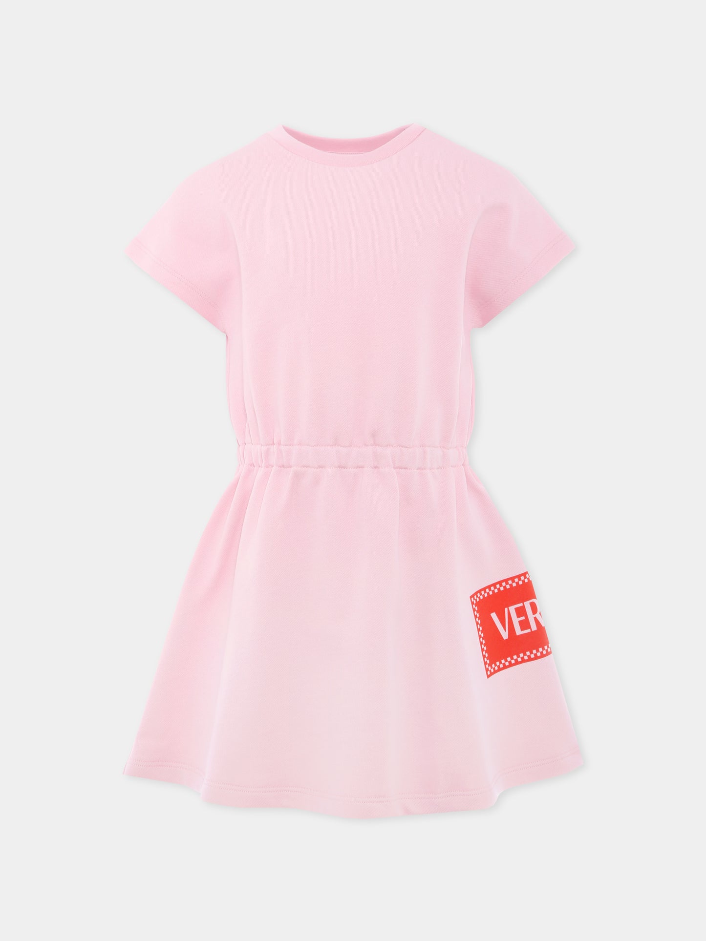 Vestito rosa con '90s vintage logo per bambina,Versace,1021033 1A13182 2PZ60