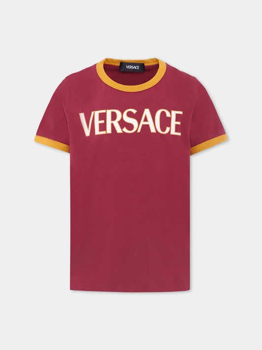 T-shirt bordeaux con logo avorio per bambini,Versace,1020651 1A14933 6R590