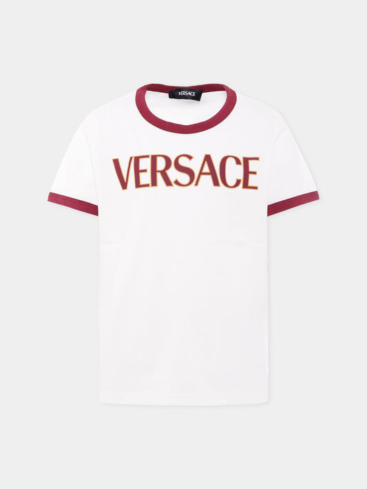 T-shirt avorio con logo bordeaux per bambini,Versace,1020651 1A14933 6WH20