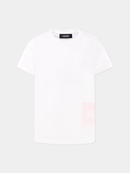 T-shirt bianca con '90s vintage logo per bambina,Versace,1018342 1A15441 2WL90