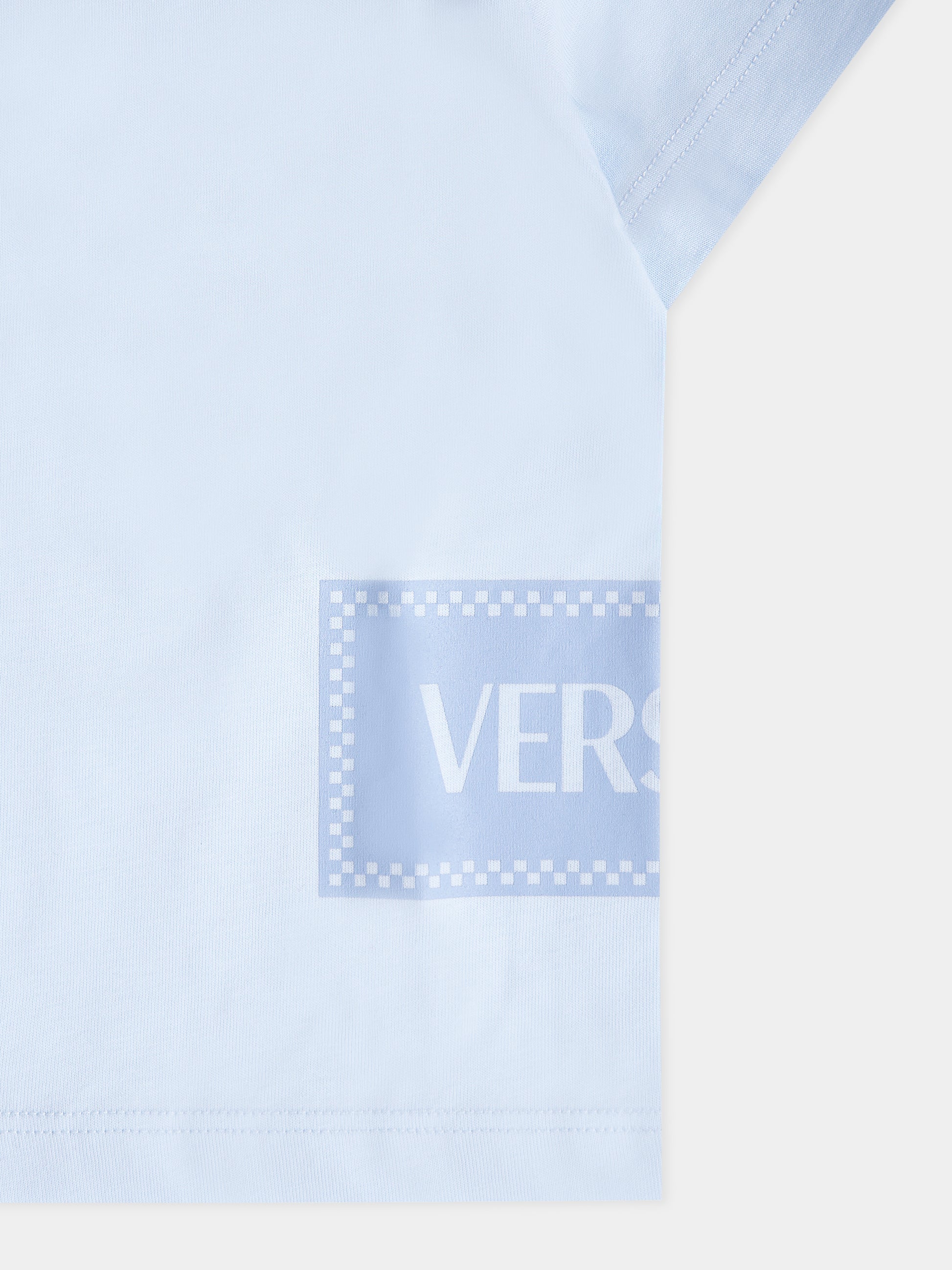 T-shirt celeste con '90s vintage logo per neonato,Versace,1018570 1A15441 2VK90