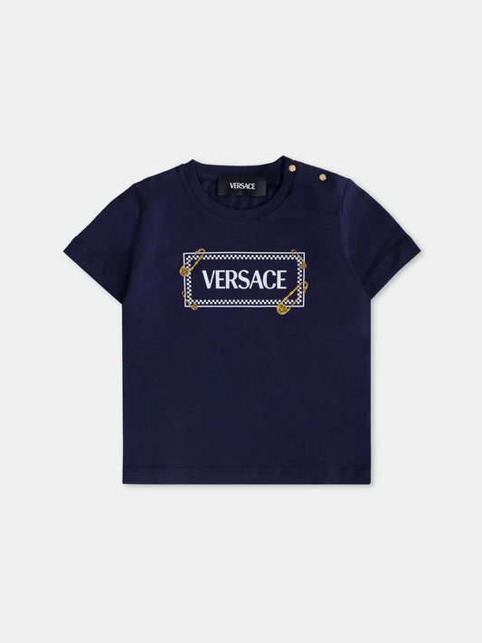 T-shirt nera con '90 vintage logo e spille per neonati,Versace,1018570 1A14910 2U2B0