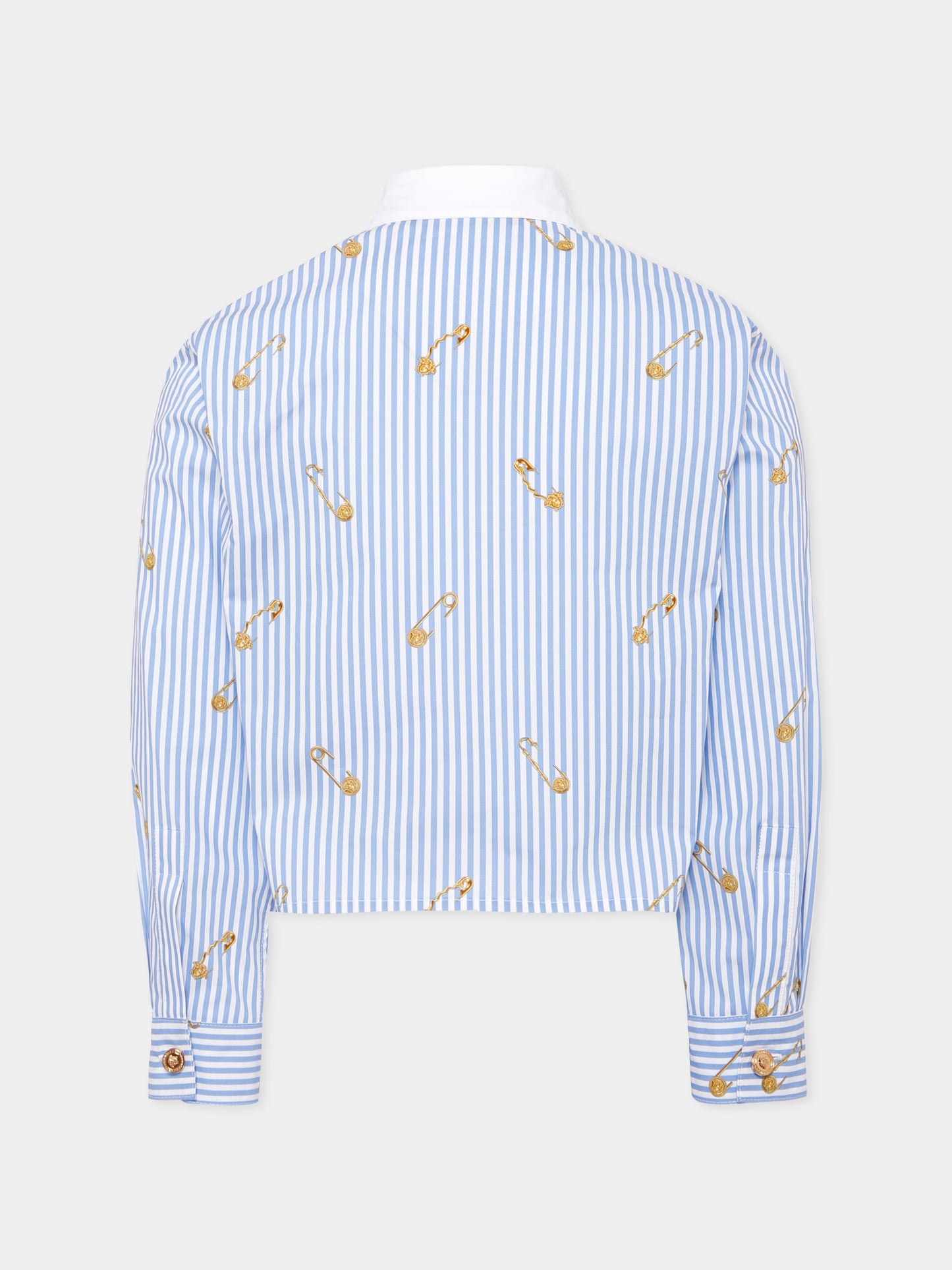 Camicia azzurra per bambina con spille,Versace,1020490 1A14823 2VK80