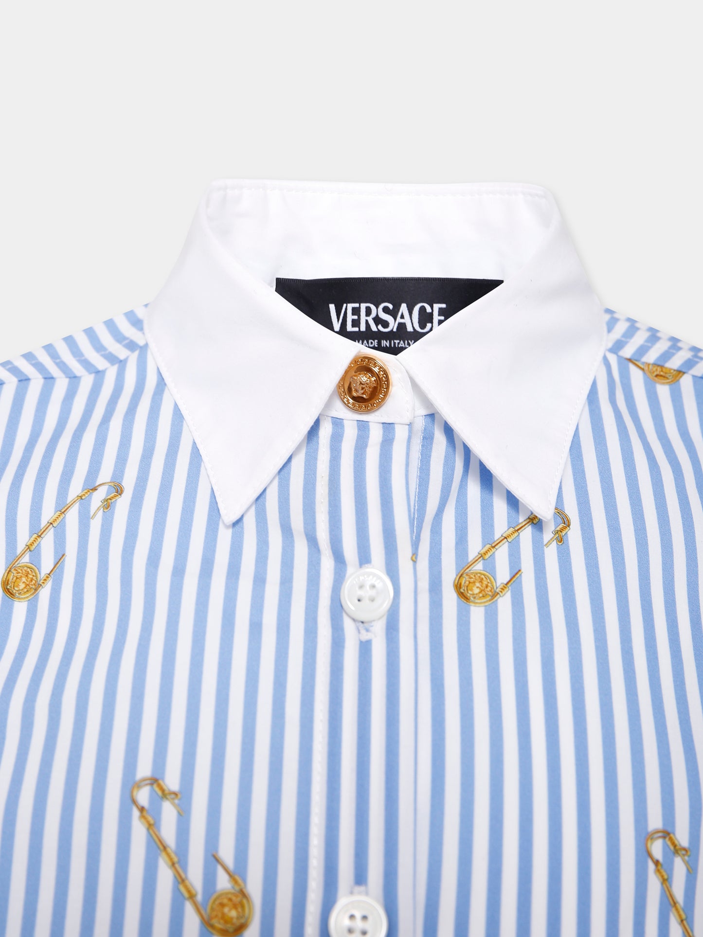 Camicia azzurra per bambina con spille,Versace,1020490 1A14823 2VK80