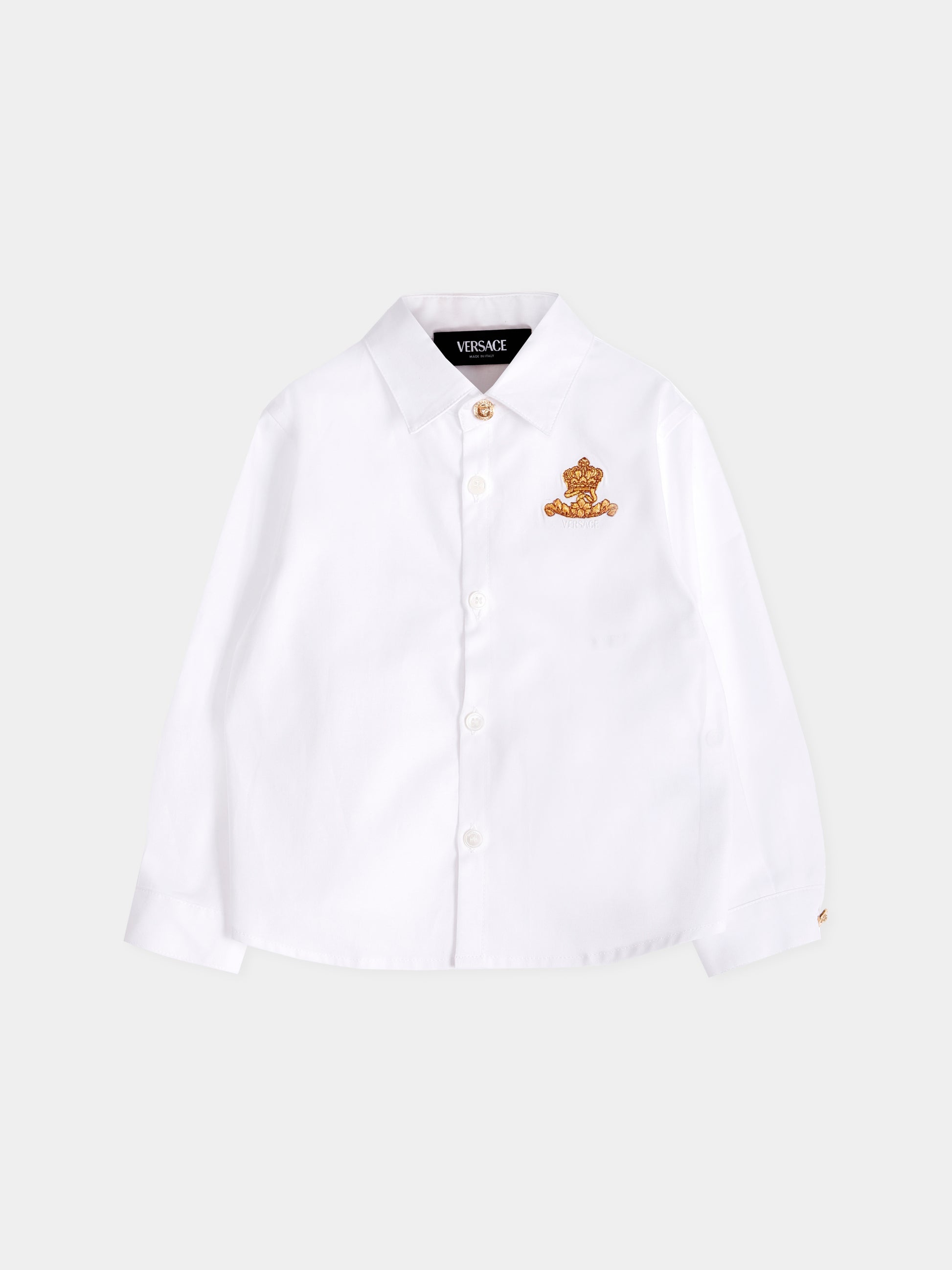 Camicia bianca con ricamo per neonato,Versace,1018643 1A14946 2W110