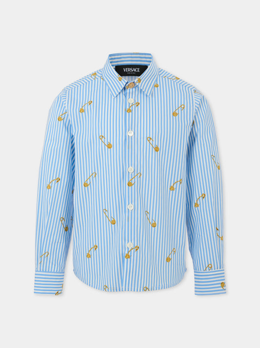 Camicia celeste per bambino con spille,Versace,1018255 1A14827 5UE60