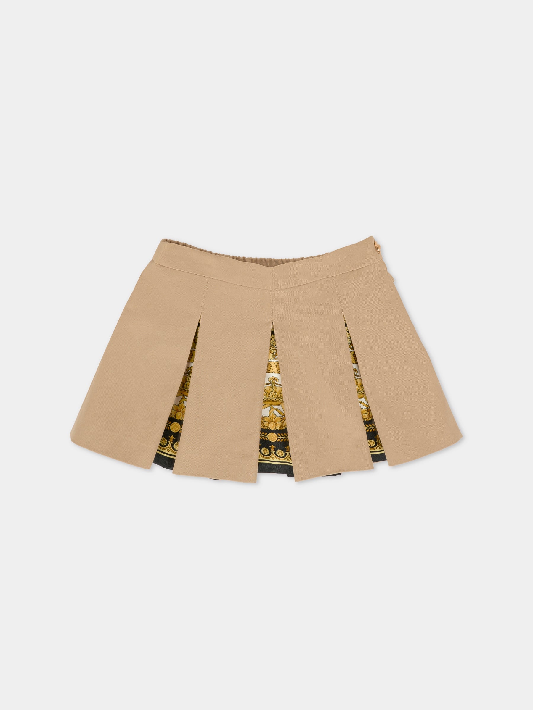 Gonna beige per neonata con stampa Barocco,Versace,1021040 1A14822 2KS40