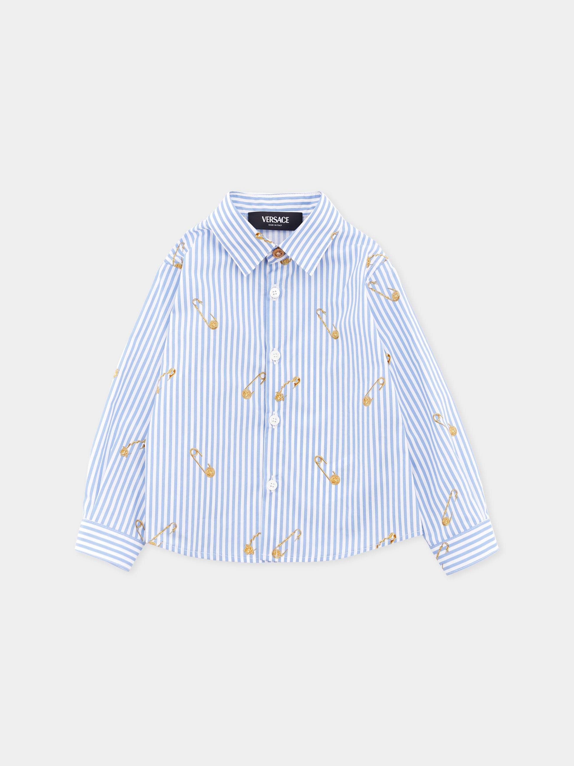 Camicia azzurra per neonato con spille,Versace,1018643 1A14827 5UE60