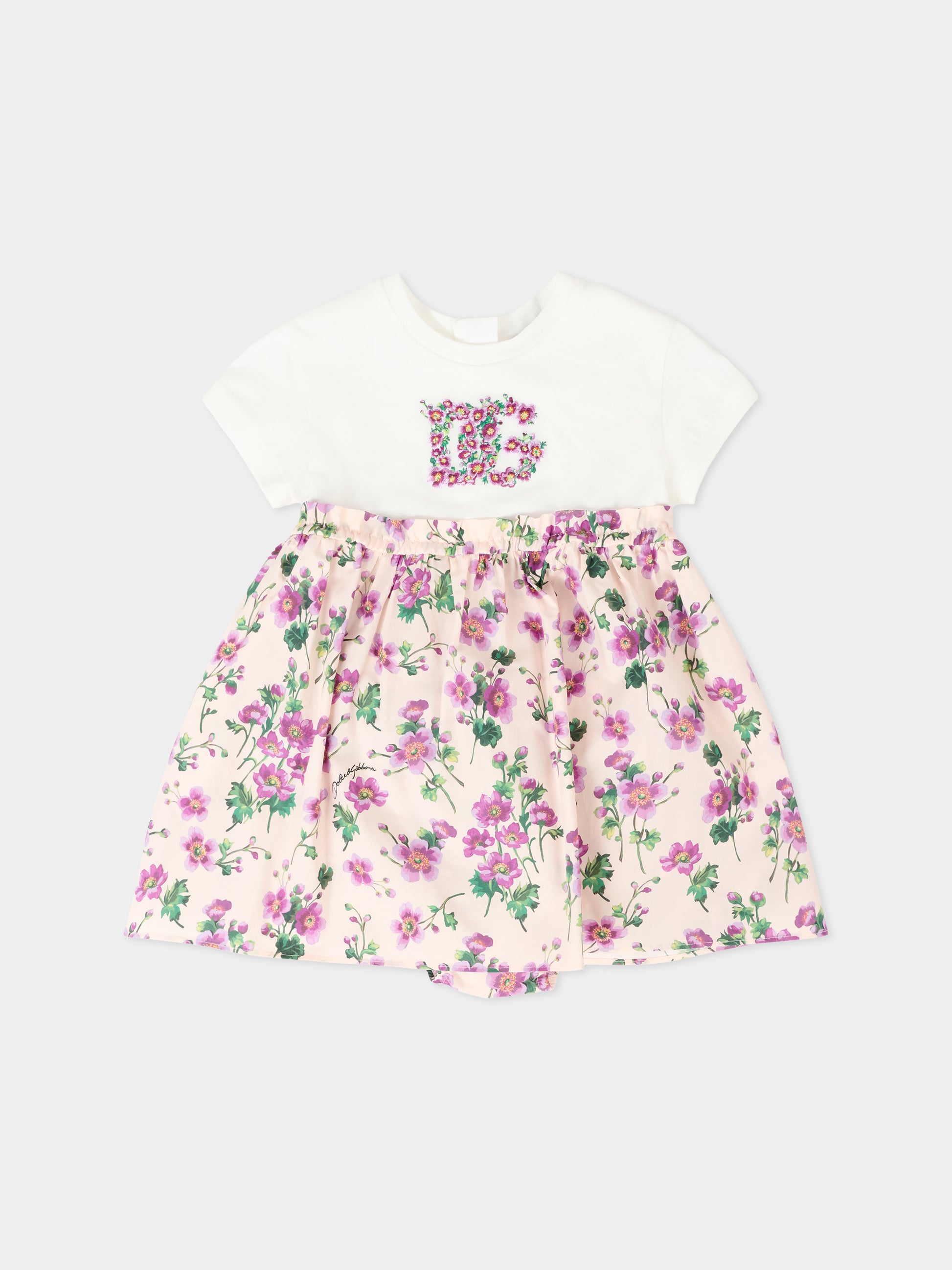 Vestito rosa per neonata con fiori,Dolce & Gabbana Kids,L2JD9H G7PHW S9000