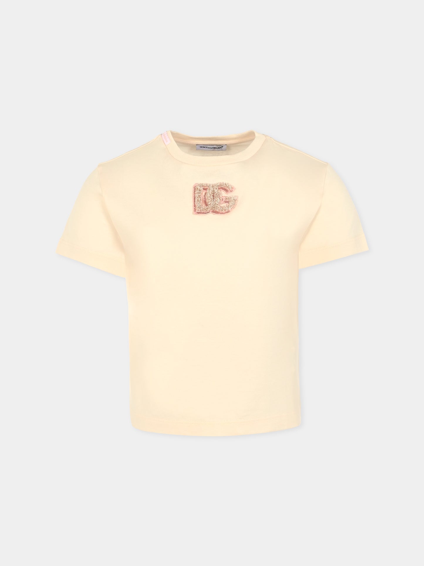 T-shirt rosa per bambina con ricamo DG,Dolce & Gabbana Kids,L5JTNK G7PKU F0210