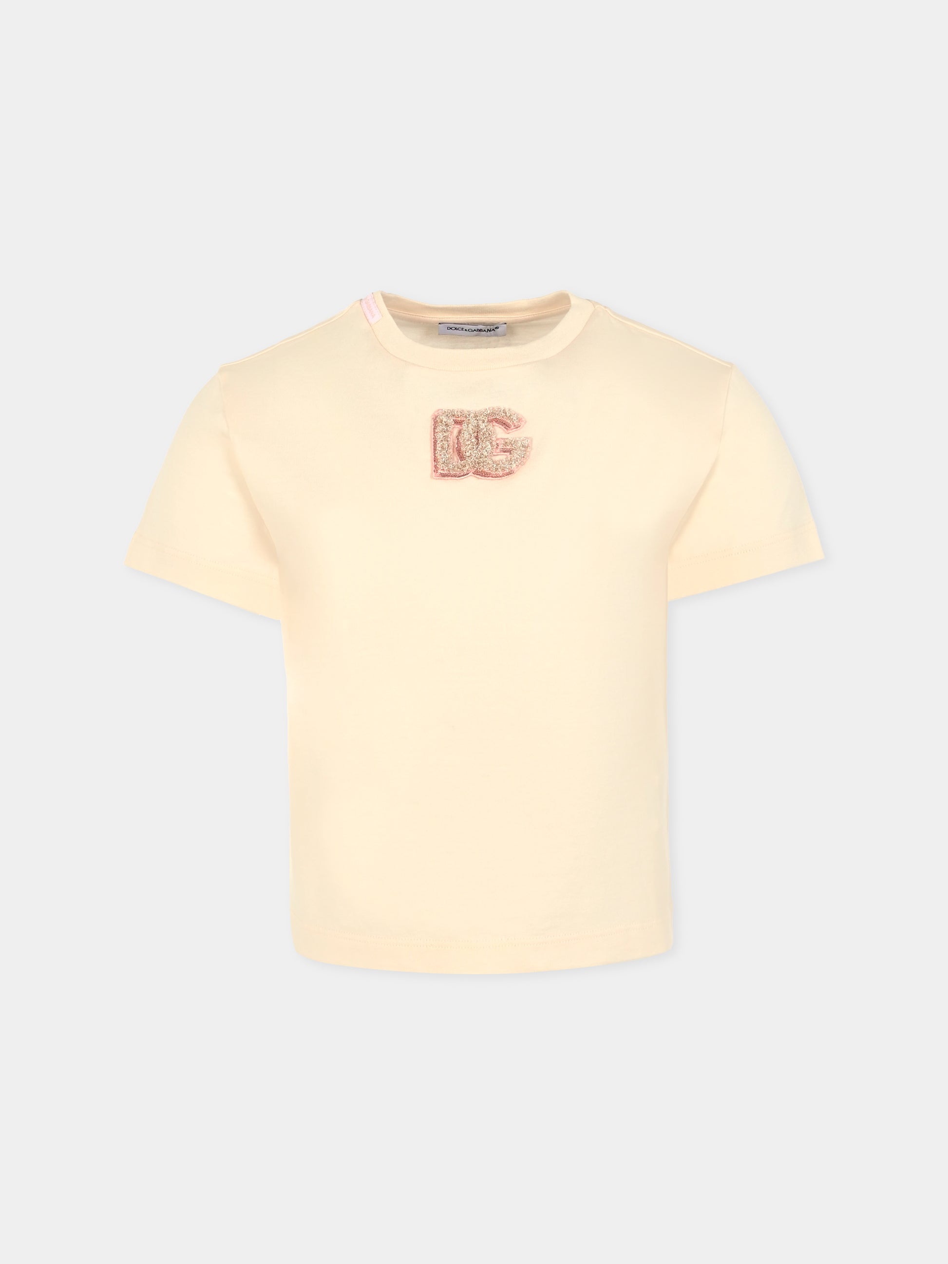 T-shirt rosa per bambina con ricamo DG,Dolce & Gabbana Kids,L5JTNK G7PKU F0210