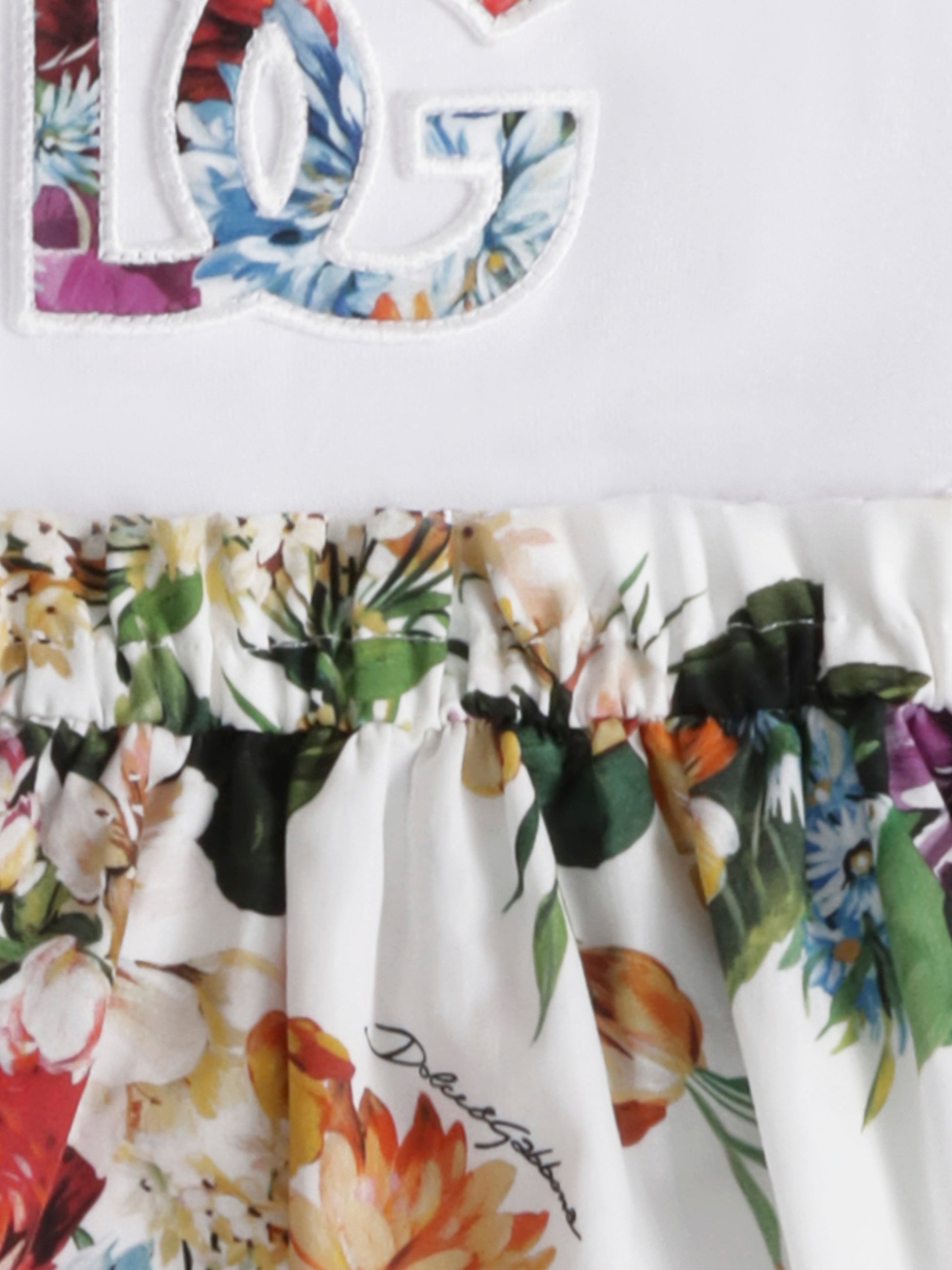 Vestito avorio per neonata con logo DG e stampa floreale,Dolce & Gabbana Kids,L2JD9P G7PFD S9000