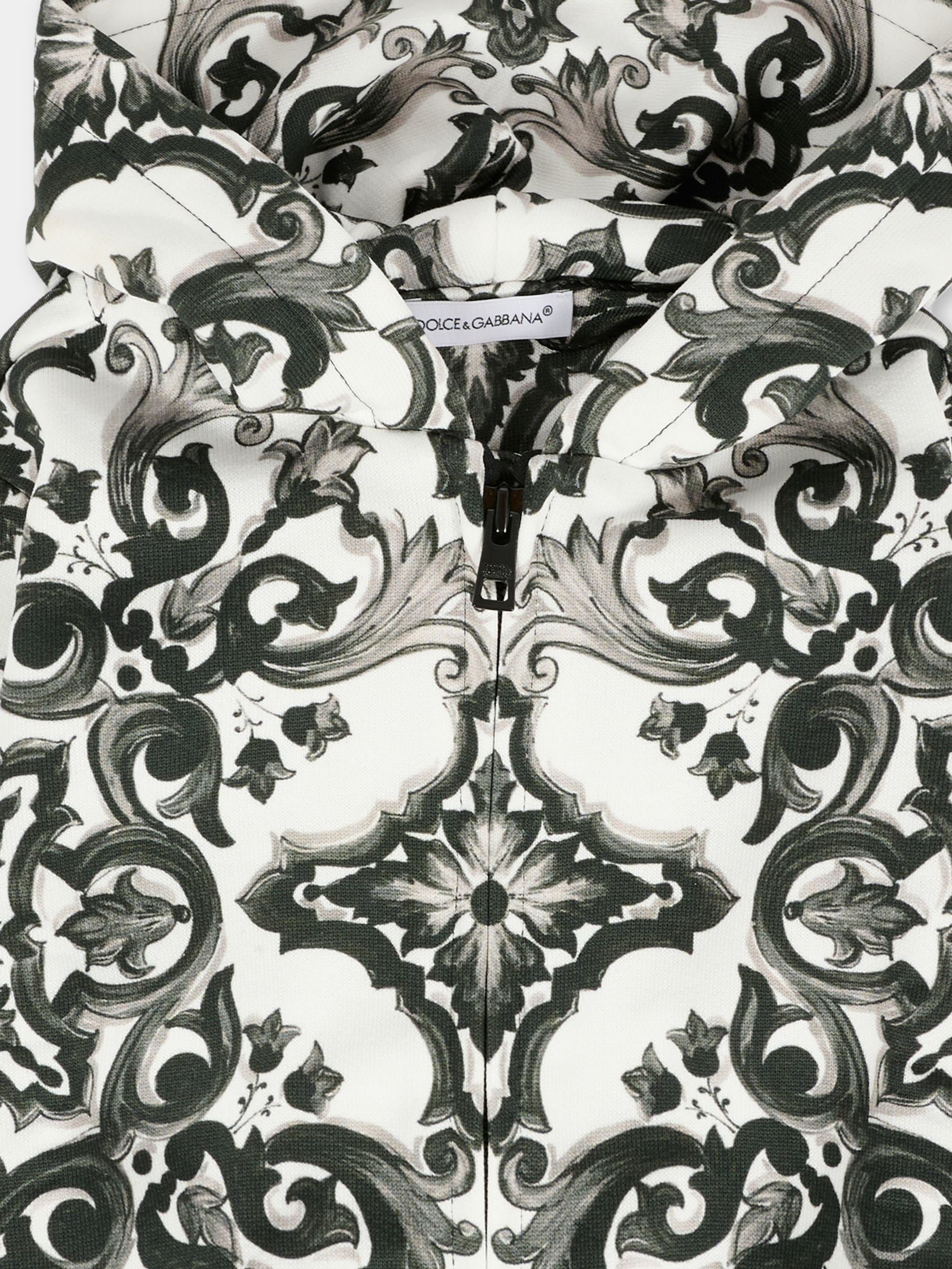 Felpa bianca per neonato con stampa maioliche,Dolce & Gabbana Kids,L1JWIT II7HR IZ3TN
