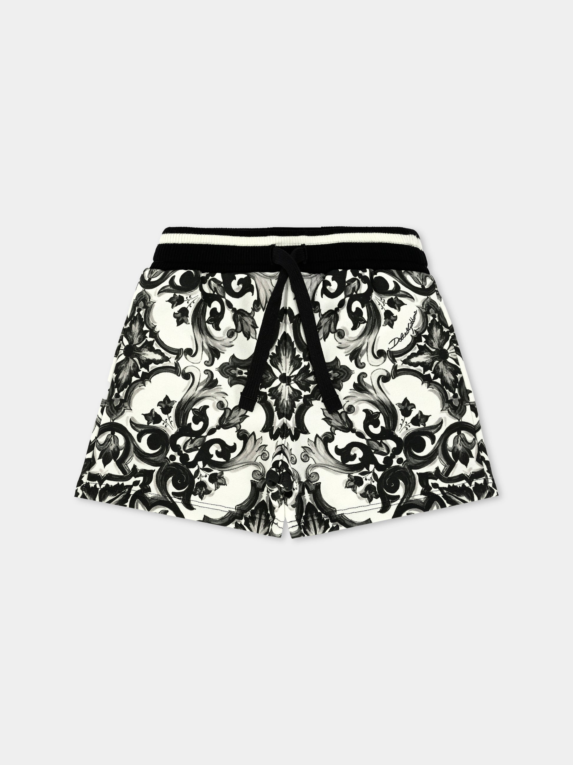 Shorts neri per neonato con stampa maiolica,Dolce & Gabbana Kids,L1JQS2 II7HR IZ3TN