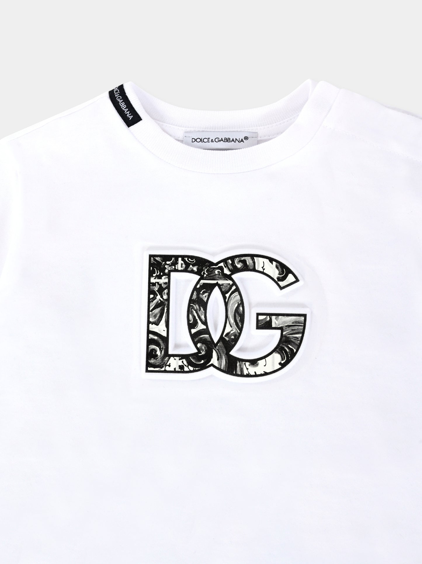 T-shirt bianca pr neonato con stampa maioliche e logo DG,Dolce & Gabbana Kids,L1JTEY G7NVC W0800