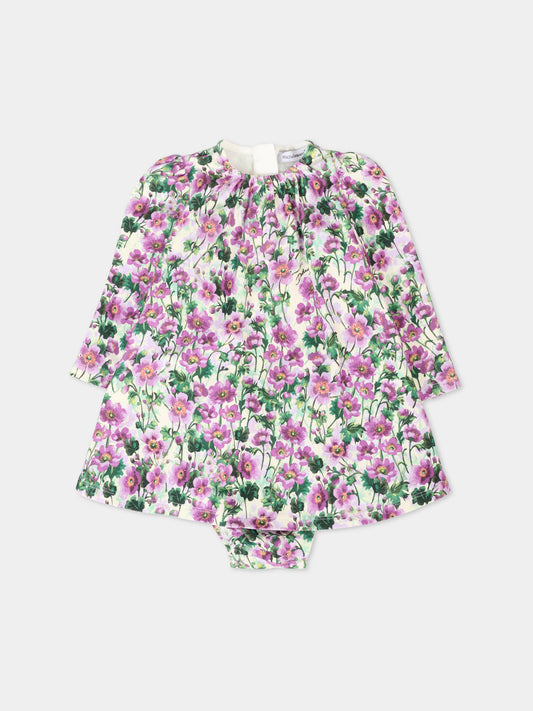 Vestito multicolor per neonata con violette,Dolce & Gabbana Kids,L2JD9G FSG81 HA5RG