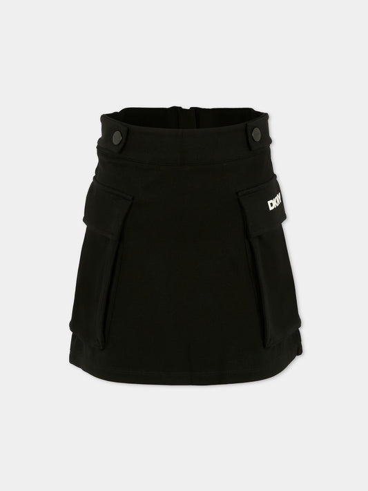 Gonna nera per bambina con logo bianco,Dkny,D62353 09B