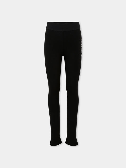 Leggings neri per bambina con logo bianco,Dkny,D62365 09B