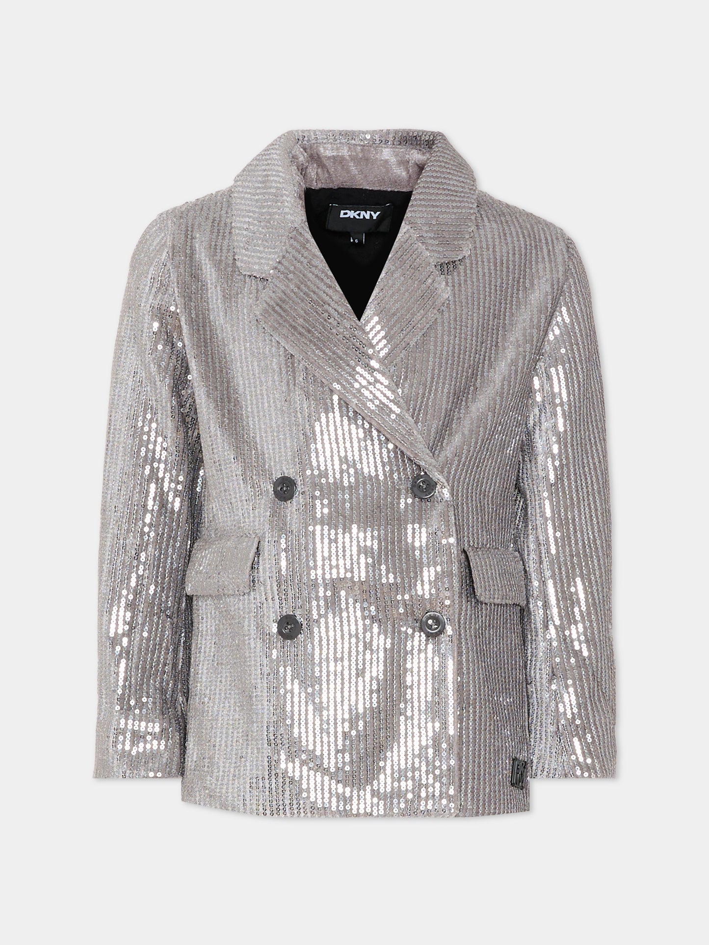 Giacca argento per bambina con paillettes,Dkny,D62375 016