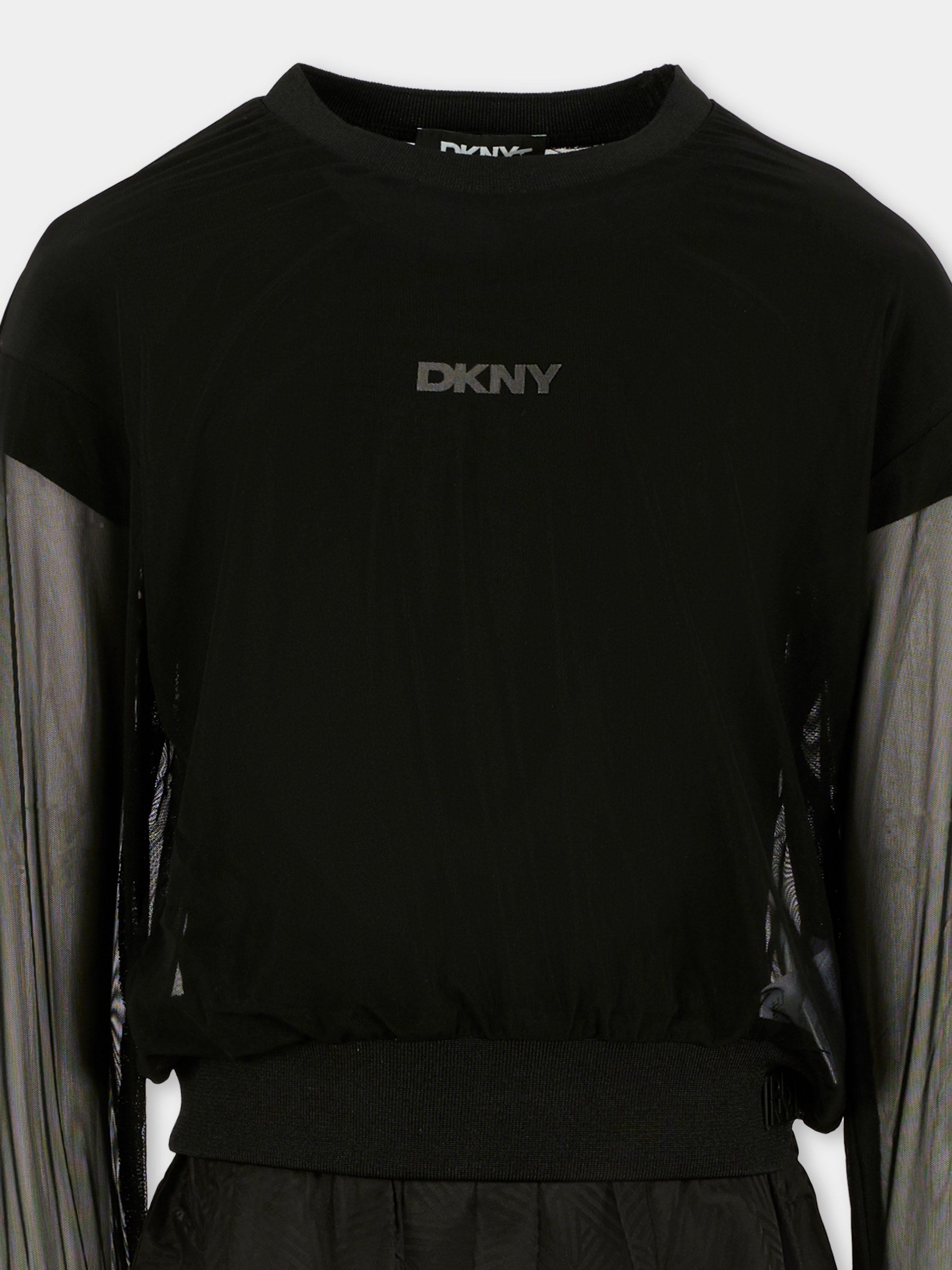 Vestito nero per bambina con logo,Dkny,D62396 09B
